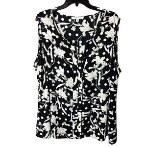 Rose + Olive Floral Tank Top Black White 3X